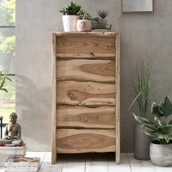 TRUVISAS STORE -TRUVISAS STORE 120cm hohe baumkanten kommode aus akazie mit fuenf schubladen necrus 01