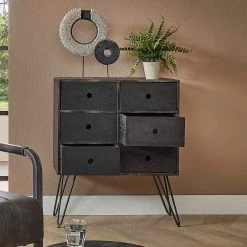 Am billigsten 👍 6 Schubladen Kommode Mit Haarnadel Beinen - Arwen 👏 -TRUVISAS STORE 6 schubladen kommode mit haarnadel beinen in schwarz aus metall holz arwen 02