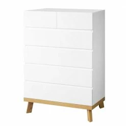 Aktion ⭐ 80x115x40 Hochkommode In Weiß HG & Natur - Siamta 🔥