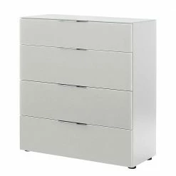 Rabatt 🛒 Breite Hochkommode In Beigegrau Glas - Lotta 🧨