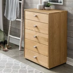 TRUVISAS STORE -TRUVISAS STORE hochkommode aus eiche massivholz mit fuenf soft close schubladen emdsiva ii 01