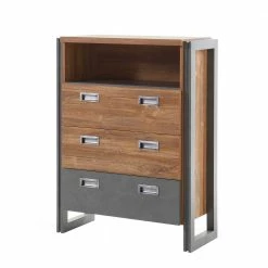 Aktion ⌛ Loft Design Kommode Im Eiche Dunkel Dekor Und Schwarz - Rompira 🔥