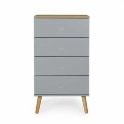 TRUVISAS STORE -TRUVISAS STORE retro kommode mit 4 schubladen grifflos in grau eiche furnier revanio 01